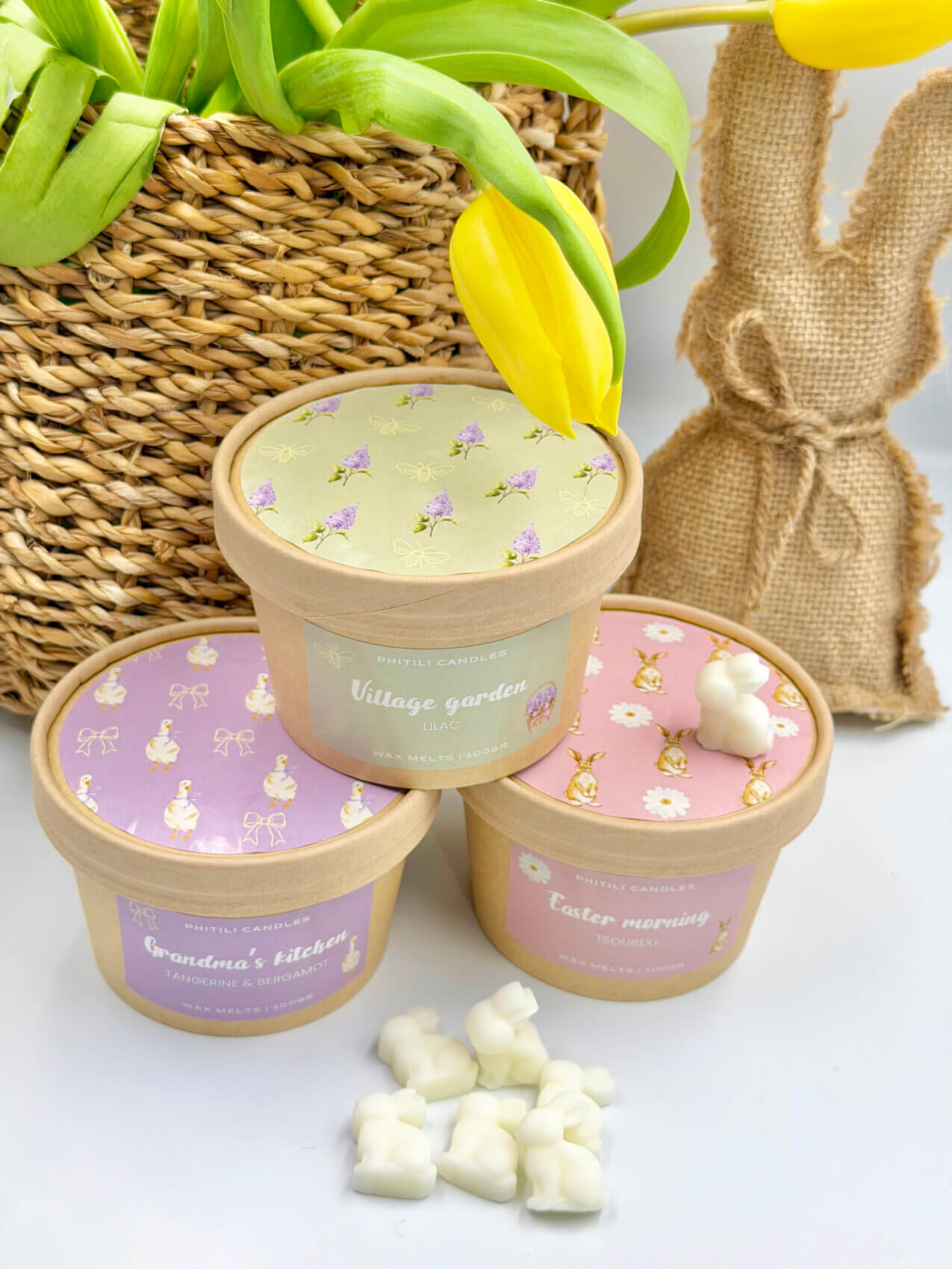 Χειροποίητα wax melts σε κραφτ συσκευασία 100gr