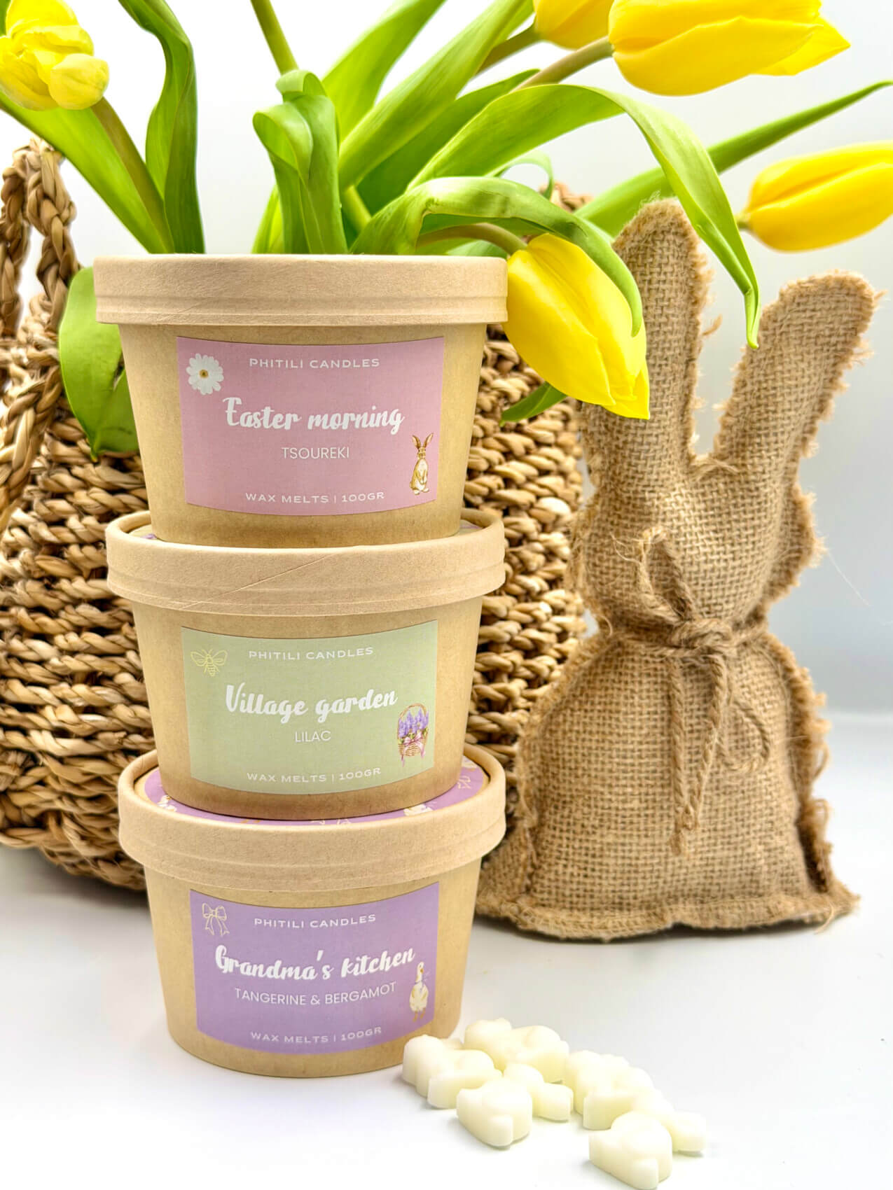 Χειροποίητα wax melts σε κραφτ συσκευασία 100gr